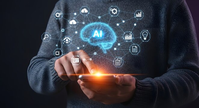 Artificial intelligence ai brain concept with futuristic interface and digital network technology - Powered by Adobe