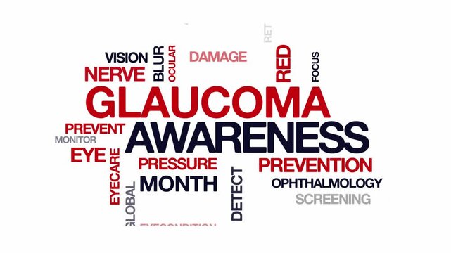 glaucoma awareness concept Animated Tag Word Cloud kinetic typography, Text Design Animation typography seamless loop video motion graphics Intro Wordart text reveal loop red blue type on white bg
