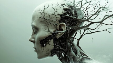 Ethereal Sculpture Human Form with Root System Conceptual Art.