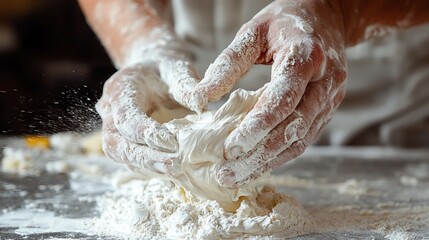 FlourDusted Hands Kneading Dough Culinary Artistry in Motion Baking Preparation.