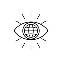 Eye with globe and light rays, symbolizing global vision or technology. Suitable for technology or business concepts, power and innovation themes.