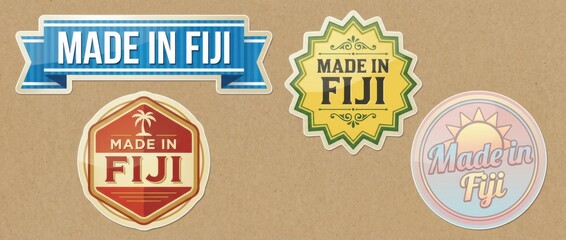 made in fiji sticker set featuring multiple badge and label designs with the text made in fiji