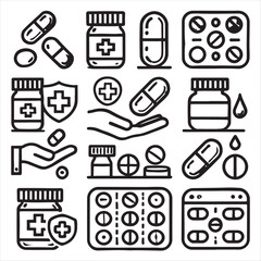 WebPills and Pharmacy rounded Linear icon stock illustration