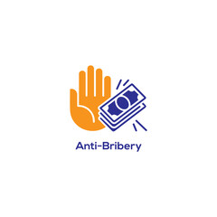 Obraz premium Anti bribery compliance icon with hand rejecting money, ethics policy symbol for corruption prevention vector illustration isolated on white