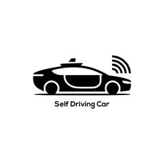 Self driving car icon silhouette for autonomous vehicle technology, smart mobility apps, driverless taxi service, futuristic transport vector illustration

