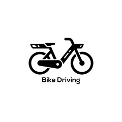 Minimal bicycle driving icon silhouette for cycling app, delivery service logo, city transport symbol, flat vector illustration isolated design

