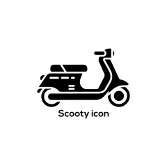 Modern scooty scooter silhouette icon for delivery service, urban transport logo, mobile app interface, vector illustration isolated on white

