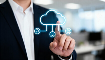 Innovative cloud technology solutions office environment digital concept professional setting future of business collaboration