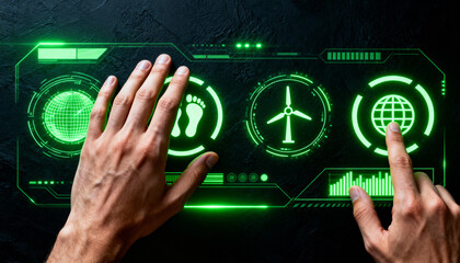 Innovative technology usage digital environment interface design futuristic setting close-up view sustainability concepts