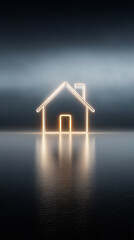 Home security system concept featuring a glowing house outline, symbolizing smart home protection, safety, monitoring, and modern residential security.