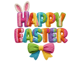 Faux Crochet Happy Easter PNG