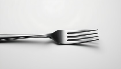 A fork and knife placed side by side against a white background, suggesting a simple, minimalist composition with an emphasis on the dining utensils.