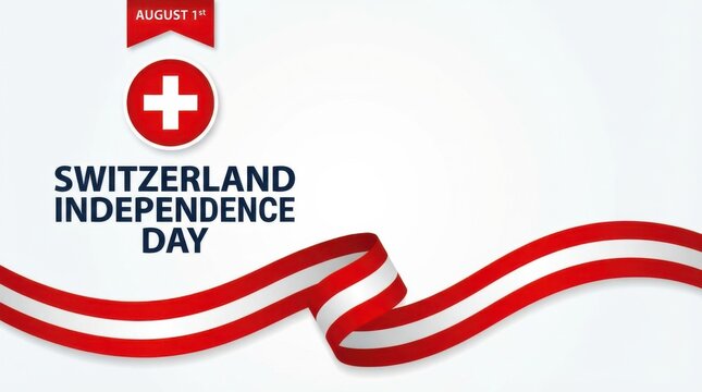 switzerland independence day background with round emblem of the national flag on white space bold typography with the text clean modern design copy space