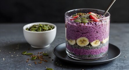Ube overnight oats with seeds
