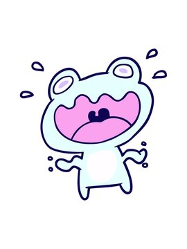 neon light effect animation of cute cartoon frog frightened
