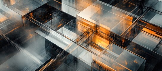 Intricate interweaving of glassy cubes displaying structural artistry