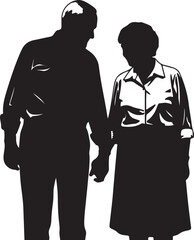Silhouette of elderly couple holding hands together
