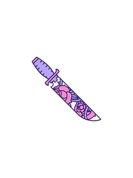 flashy sales animation of iconic tattoo style image of a dagger with flowers