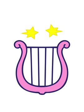spinning stars animation of cute cartoon of a golden harp