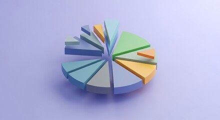 Obraz premium Vibrant 3D pie chart with colorful segments on purple background