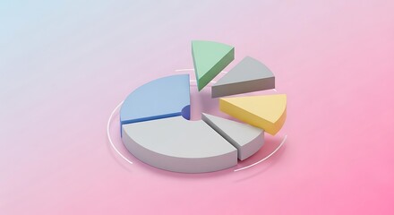 Colorful pie chart with six sections on pastel background