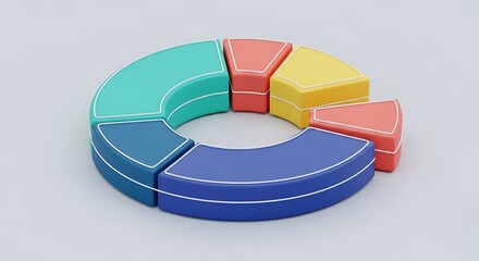 Vibrant 3D pie chart with colorful segments on gray background