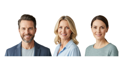 Three people smiling at camera against black background isolated on white transparent png background download 1