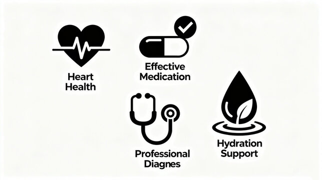 Heart health, effective drugs, etc. represent the health service characteristics of professional diagnosis and hydration support, suitable for medical and health promotional materials.
