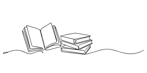 book monoline illustration of open book upright spines and stack icons © AIcon Star