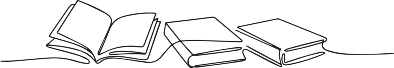 book continuous line books open upright and stacked minimalist vectors © AIcon Star
