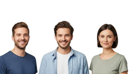Three people smiling at camera against black background isolated on white transparent png background download