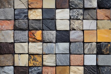 Chromatic Arrangement: An Assortment of Square Stone Tiles Forming Abstract Pattern