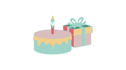 : Set of Flat Vector Birthday Cake Icons on White Background