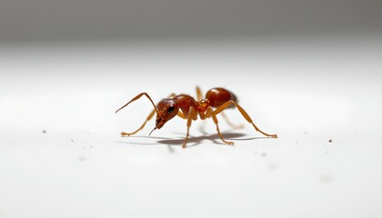 An insect on a white surface, with its antennae extended, appearing to be in motion, against a blurred background.