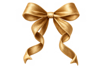 Golden ribbon bow creating a festive celebration and luxury decor design element on transparent background