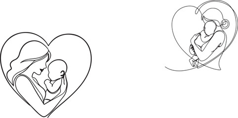 a tender moment a line art illustration of a mother cradling her baby within a heart shape high quality professional detailed modern elegant stylish clean crisp