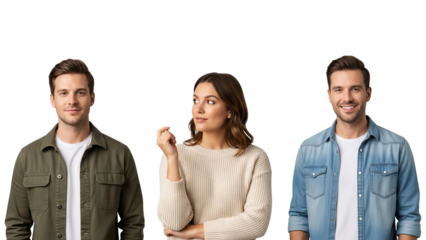 Three people standing side by side against black background isolated on white transparent png background download 4