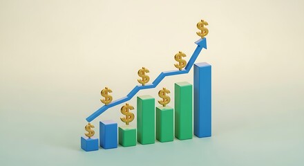 Increasing financial growth chart with dollar signs rising
