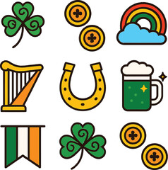 Celebrating Irish heritage with symbols of luck and joy in a festive graphic illustration