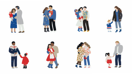 Diverse families depicted in a flat minimalist vector illustration style