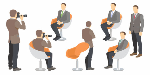 People in suits interacting with a photographer in a modern setting