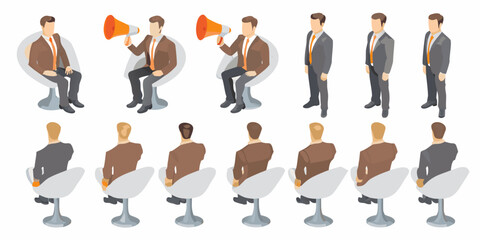 Isometric illustration of business people in a meeting or conference setting