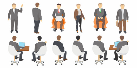 Diverse group of business professionals in various poses and settings