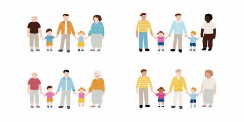 Diverse families holding hands representing unity and generations together