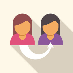 Fototapeta premium Women user icons exchanging information with a curved arrow, depicting connection and referral