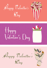 Valentine's Day Greeting Cards with Flowers Vector Illustrations for Romance and Love Celebrations Artistic and Decorative Designs