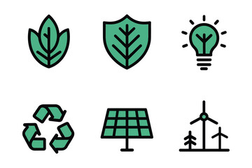 Obraz premium Green Ecology and Renewable Energy Flat Vector Icon Set