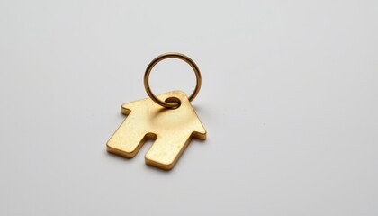Golden House Keychain on Plain Background Representing Real Estate and Homeownership Concepts