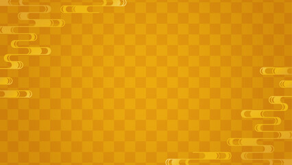 ゴールドの市松模様と流水紋の和風背景素材