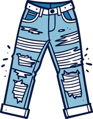 line art illustration of a pair of ripped jeans in a vector style, white background
